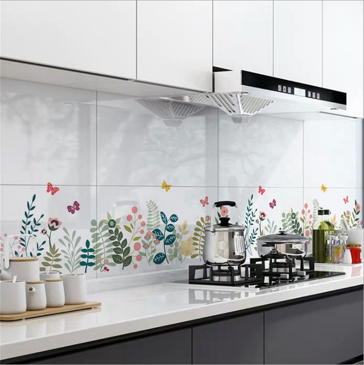 Flowers Bloom 5 Meters On The Streetautohesion since wall Lampblack machine Oil proof household kitchen High temperature resistance wall stick cellophane paper Wall stickers cooking bench Stickers waterproof