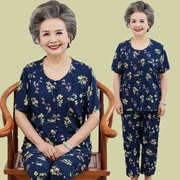 Trung niên và người cao tuổi của phụ nữ mùa hè bông đặt cũ ngắn tay quần áo bà ngoại nhân tạo bông hai mảnh 60-80 tuổi