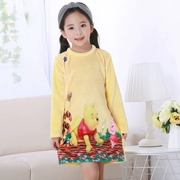 Cô gái váy ngủ dài tay trẻ em mùa thu và mùa đông nhung Cô gái lông cừu san hô mỏng flannel dày quần áo nhà để giữ ấm