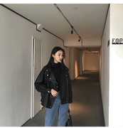 Áo khoác da nữ xe máy da nữ lỏng lẻo 2019 mùa thu mới Hàn Quốc da pu đẹp trai áo khoác da ngắn - Quần áo da