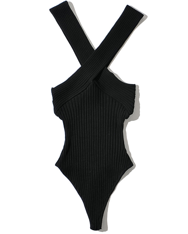 BlackEuropean style Elegant Sleeveless overlapping halter  knitting one-piece garment Undershirt female sexy camisole Versatile vest jacket