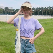 Mùa hè của phụ nữ Hàn Quốc phiên bản của các trường đại học gió thường lỏng mỏng hoang dã ngắn tím ngắn tay T-Shirt áo khoác thủy triều học sinh