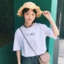 2018 mùa hè của phụ nữ Hàn Quốc phiên bản lỏng lẻo một người bạn nhỏ in vòng cổ ngắn tay T-Shirt hoang dã áo sơ mi sinh viên phụ nữ áo phông trơn