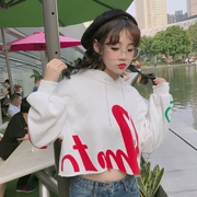 Mùa xuân của phụ nữ 2018 mới Hàn Quốc thư in trùm đầu áo len trùm đầu bụng sương rốn sinh viên áo khoác thủy triều
