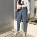 Mô hình mùa xuân mỏng mỏng hoang dã rộng chân hậu cung quần âu quần retro nguyên chín quần cao eo jeans phụ nữ quần bò rách nữ Quần jean