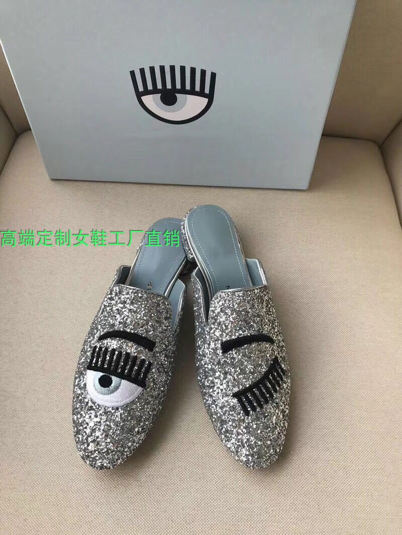 32021 spring Big eyes eyelash Women's Shoes Baotou Single shoes female cf Sequins Lips Embroidery low-heel Flat shoes tide Thick bottom