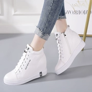 Giày cotton mùa đông tăng giày nữ 8cm cộng với giày nhung trắng 2019 mùa thu mới và phiên bản Hàn Quốc của nêm hoang dã với giày thể thao