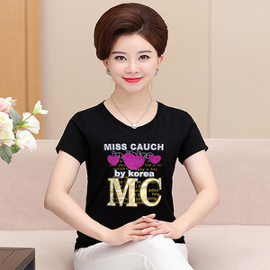 Mùa hè nửa tay phương thức ngắn tay t-shirt nữ trung niên mẹ kích thước lớn áo sơ mi nữ t-shirt đáy áo sơ mi