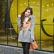 Tính khí thời trang hoang dã lỏng mỏng khâu tương phản màu áo len dài áo khoác của phụ nữ ddy-3008
