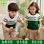 Quần áo sân vườn mẫu giáo mùa hè in lớp quần áo cotton cổ tròn học sinh đồng phục thêu vườn tiêu chuẩn Liuyi hoạt động hiệu suất quần áo - Đồng phục trường học / tùy chỉnh thực hiện