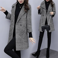 Mùa thu đông 2018 phiên bản mới của Hàn Quốc với chiếc áo khoác mỏng hàng ngàn con chim tartan mỏng trong phần dài của áo khoác len phổ biến áo khoác dài nữ