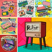 Vẽ tay retro trò chơi điều khiển TV băng cassette máy nghe nhạc điện thoại minh họa poster vật liệu thiết kế vector 931208 - TV