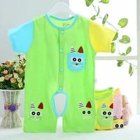 03-6 tháng bé sơ sinh mùa hè mỏng ngắn tay áo mở jumpsuit romper bé sơ sinh bông đồ ngủ đồ ngủ bé trai