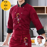 Красный лонгслив, фартук, шапка