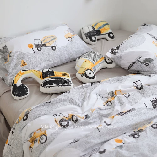 Детская мультяшная хлопковая машина для мальчиков, детский хлопковый грузовик, комплект, постельные принадлежности, 4 предмета