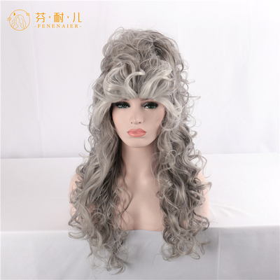 taobao agent Fenneer's European and American court high -hat mixed gray lady full fake hair long curly curly cosplay wig