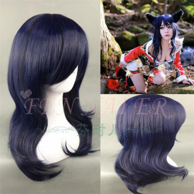 taobao agent Fenner's dark blue mixed black argloin fox oblique bangs long curly hair female director cos anime wig spot