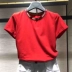 Ou Ama Shiqi Womens 2019 Mùa hè Mới Slim Cổ tròn Chữ thường Màu đỏ ngắn tay áo thun nữ - Áo phông áo phông cao cấp Áo phông