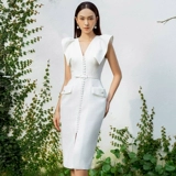 Модное летнее белое элегантное приталенное платье, сезон 2021, короткий рукав