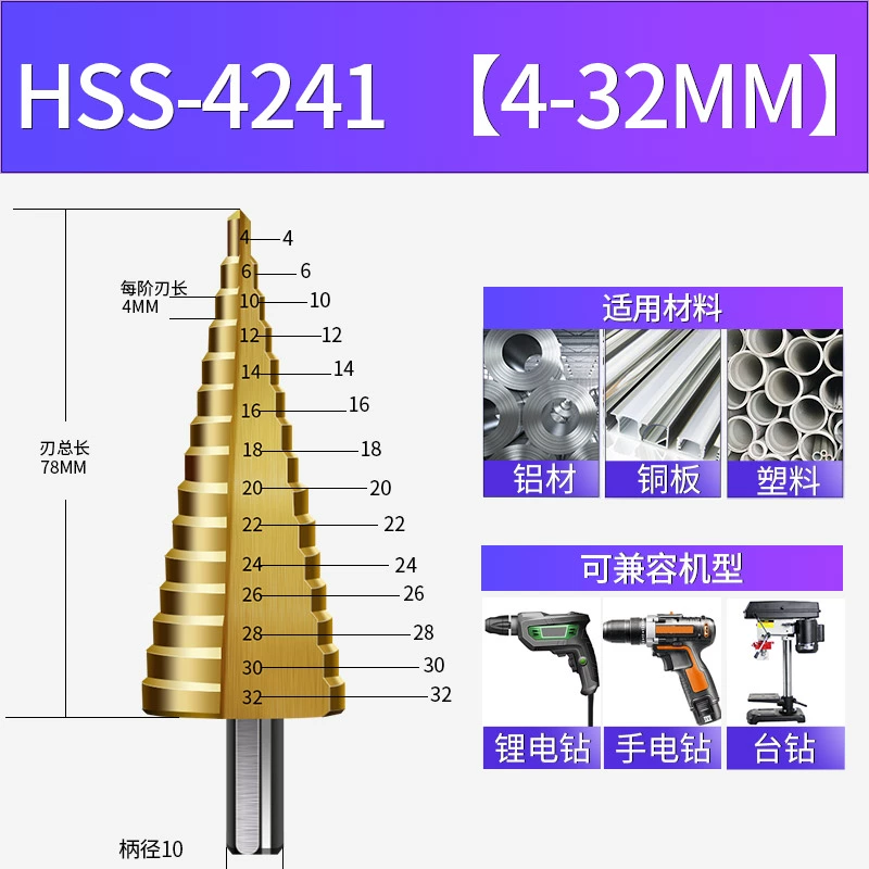 Chùa mũi khoan đa năng đục lỗ côn bước khoan thép siêu cứng khoan lổ mũi khoan thép không gỉ kim loại lỗ đặc biệt dụng cụ mở mũi khoan taro mũi khoan lỗ tròn Mũi khoan