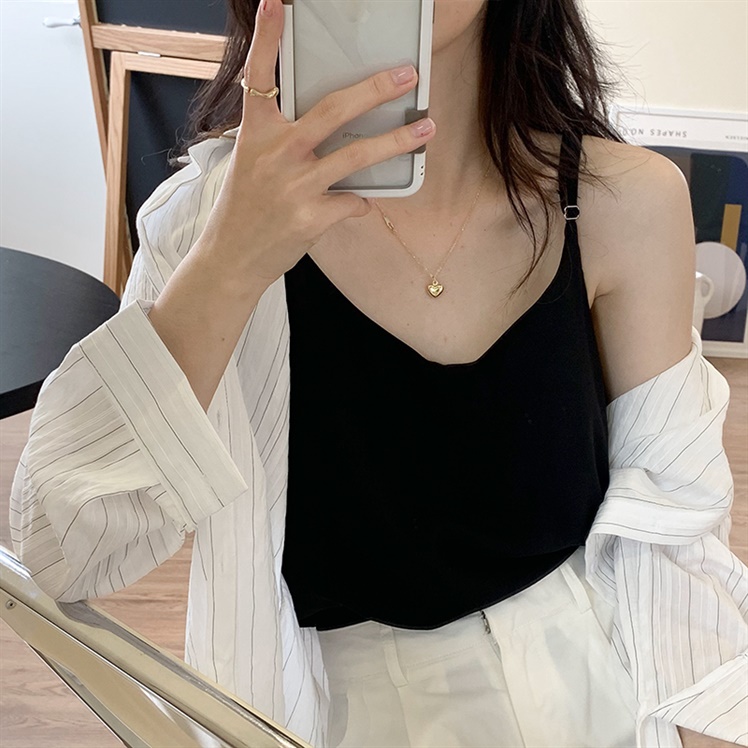 BlackBig size French camisole female summer hottie Sense of design Minority Wear out Fat mm Built in Beautiful back vest Internet celebrity jacket