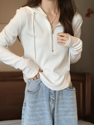 taobao agent Autumn sweatshirt with hood with zipper, jacket, top, plus size, American style, long sleeve, with a zipper, fitted