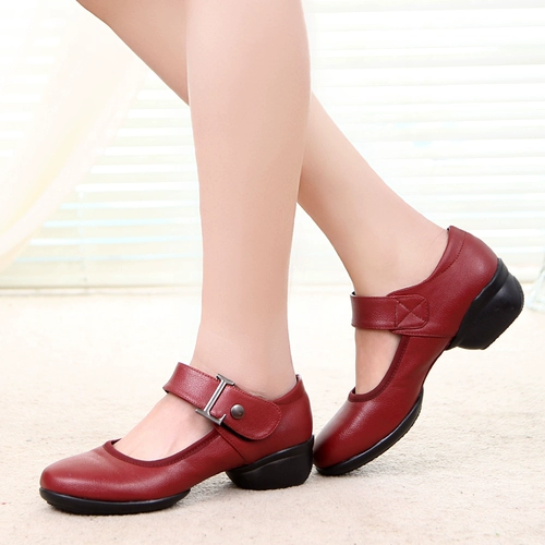 Летние высокие красные туфли, современная танцующая обувь, из натуральной кожи, мягкая подошва