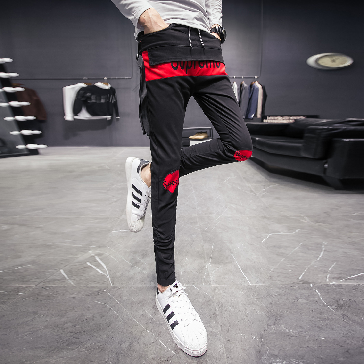 大货充足休闲裤男弹力小脚裤非主流潮款个性紧身裤子1001k217p45