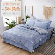 Bộ đồ giường bằng vải cotton bốn mảnh, phần lưới màu đỏ in hình chiếc khăn trải giường bằng vải lanh 1,2 m 1,5m Bộ bông 1,8m - Bộ đồ giường bốn mảnh