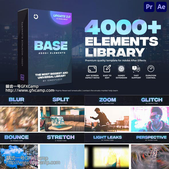 AE+PR脚本 4000组无缝视频转场文字标题排版字幕条调色特效预设V3-天天素材网