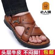Old man sandal mùa hè da thoáng khí giày đi biển dép nam và dép đôi sử dụng dép hở ngón da nam chống trượt - Sandal
