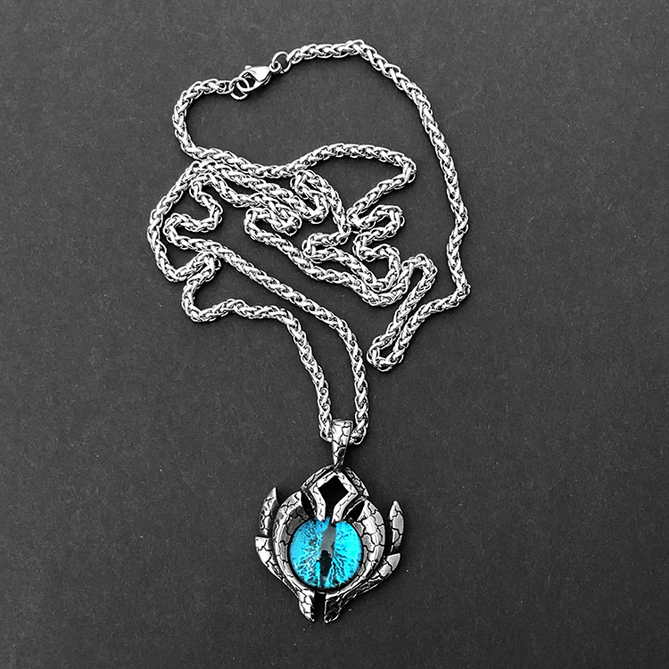 Blue Eyes With Keel Chain 60Cmpersonality Retro Demonic Blue eyes Necklace male tide Domineering Hip hop Punk gemstone Magic eye Titanium steel Sweater Pendants