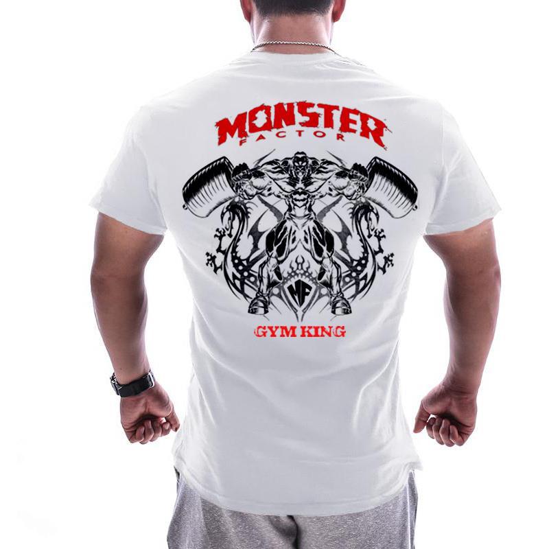 White Scarlet Letter Weight Liftingsummer new pattern muscle brother Short sleeve male easy Big size pure cotton elastic force motion T-shirt run train Fitness clothes