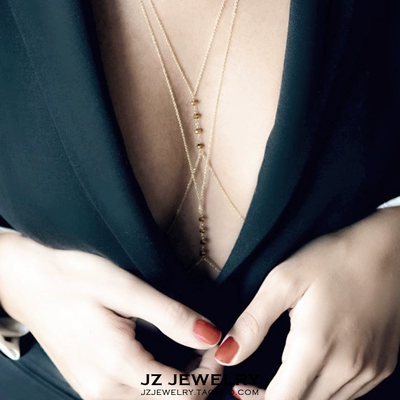 JZ BodyChain 海边bikini长项链 欧美深V性感14k铜珠链多层身体链-淘宝网