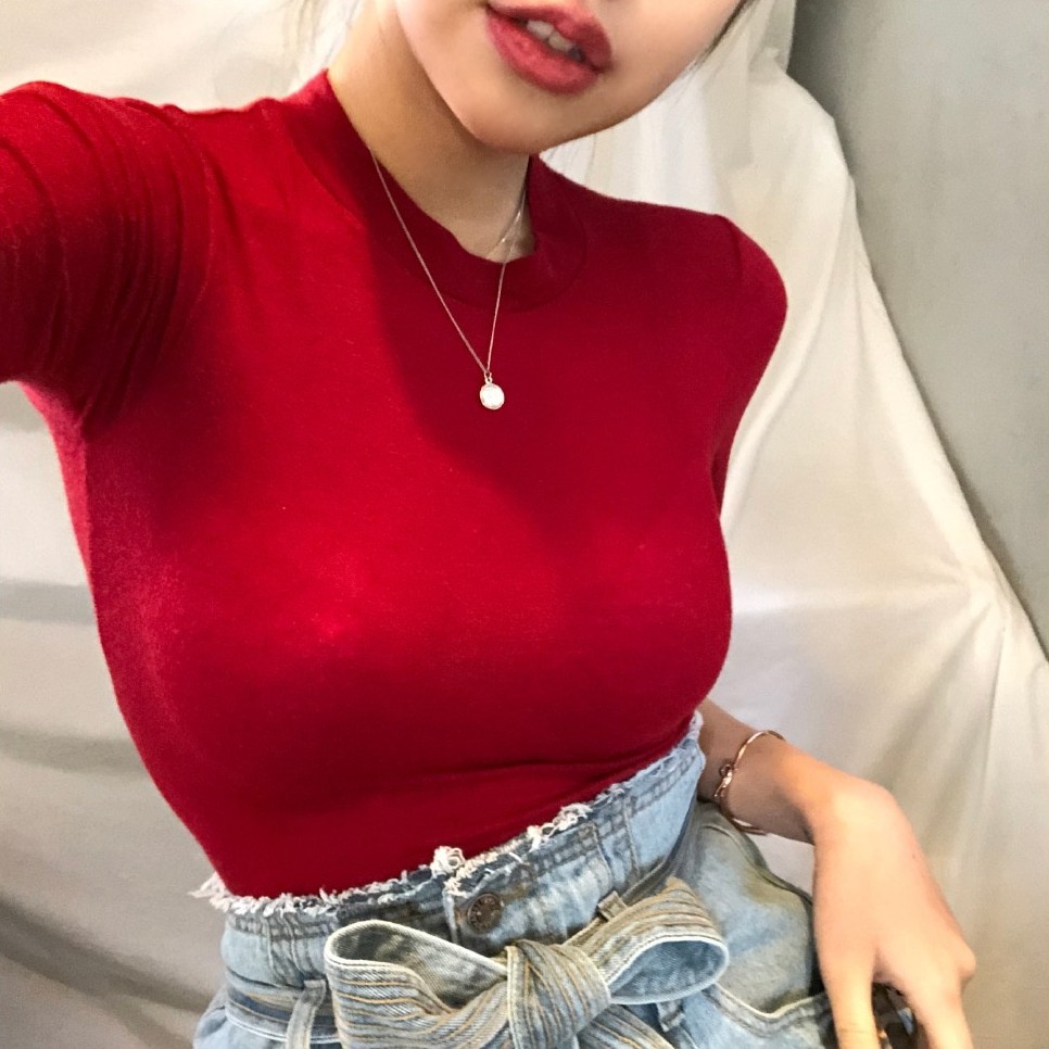 韩国chic斩男必备显胸大面料炒鸡舒服的弹力修身t