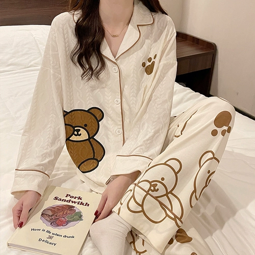 Хлопковая осенняя демисезонная пижама, мультяшный комплект, коллекция 2023, длинный рукав, оверсайз