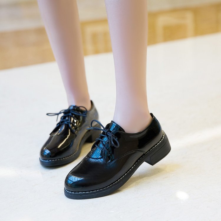 Bright Black LeatherDadong Feiluo Single shoes female Clearance autumn new pattern Versatile Thick heel British College Flagship store official Small leather shoes Women's Shoes