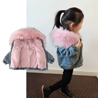 Quần bé gái mùa thu 2018 kiểu áo khoác denim mới dày cho bé mùa đông cộng với nhung ba tuổi cho bé áo khoác da bé gái