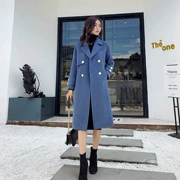 Áo len mùa thu đông dày nữ dài phiên bản Hàn Quốc 2018 mới áo khoác mỏng màu xanh lam phổ biến