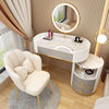 ZF round gray drawer 80cm table-hollow cabinet +mirror +white gold petal chair
