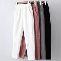 Весенние белые вельветовые штаны, в корейском стиле, эластичная талия
