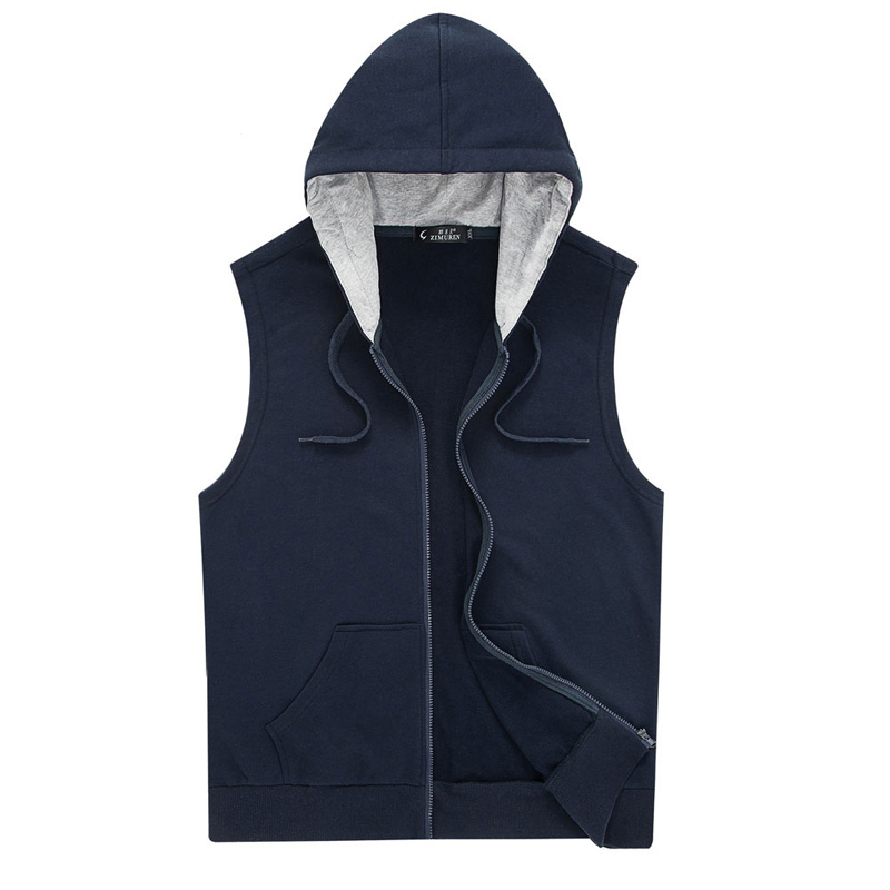 Blue [Hooded Vest]Vest male Spring and Autumn Thin pure cotton motion leisure time Big size Sleeveless Sweater waistcoat male Vest vest loose coat tide