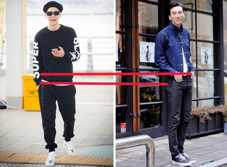 1:高腰版型提高腰线纸片男本身腰身纤细却并不明显,而腰线在街头风中