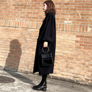 Chống mùa đen áo khoác nữ phần dài 2018 mới lỏng mỏng Hàn Quốc phiên bản của Hepburn retro len áo len nữ