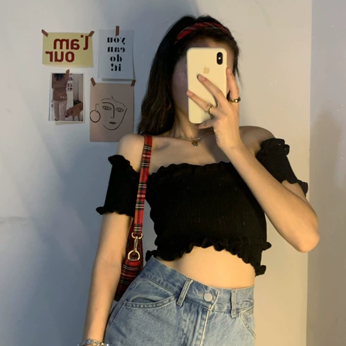 Летний сексуальный трикотажный свитер, футболка, коллекция 2021, в корейском стиле, открытые плечи, популярно в интернете