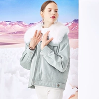 Đường sức mạnh mùa đông mới Châu Âu và Mỹ Cô gái lông lớn áo khoác học sinh mỏng ngắn nữ màu xám xanh quần áo cotton - Bông áo phao tommy hilfiger nữ