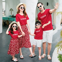 Летняя одежда, футболка с коротким рукавом, пляжное платье, комплект, семейный стиль