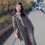 Áo len sang trọng trong phần dài nữ Hàn Quốc phiên bản của houndstooth gió Hepburn 茧 retro retro mỏng len áo khoác sinh viên