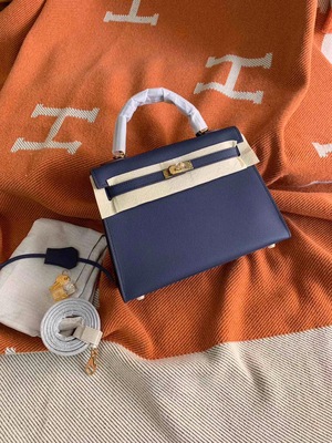 Notes On Dark Blue [Handmade 28Cm] Gold And Silver Clasp2021 Star of the same style H home Kelly bag epsom skin Palmar pattern One shoulder Messenger portable leisure time genuine leather Female bag
