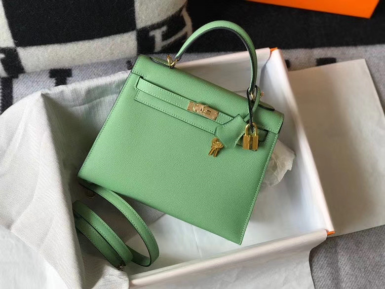 Avocado Green [Manual 28Cm] Gold And Silver Clasp2021 Star of the same style H home Kelly bag epsom skin Palmar pattern One shoulder Messenger portable leisure time genuine leather Female bag